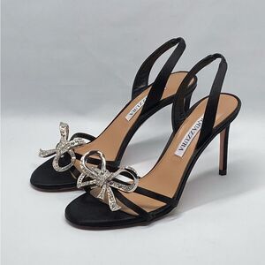 Aquazzura Babe 85mm Satin Crystal Bow Sandals size 36